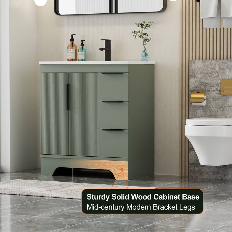 Vertical Stripes Bathroom Vanity Set with Sink Top & Faucet