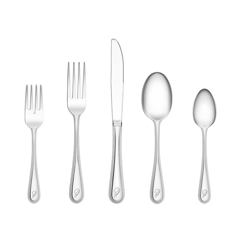 RiverRidge Beaded Flatware 46-Piece Monogrammed/Non-Monogrammed Stainless Steel Silverware Set for 8