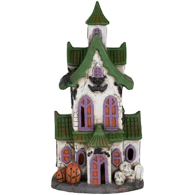 LED Lighted Haunted House with Skulls Halloween Decoration - 22.75"