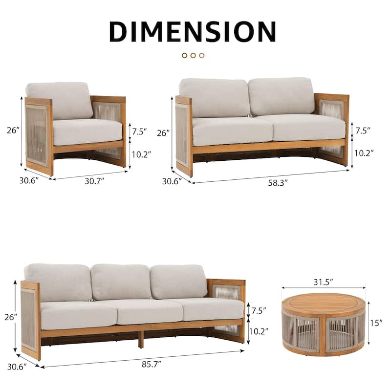 Outdoor 5-Piece Wooden Sofa Conversation Set,Free Combination
