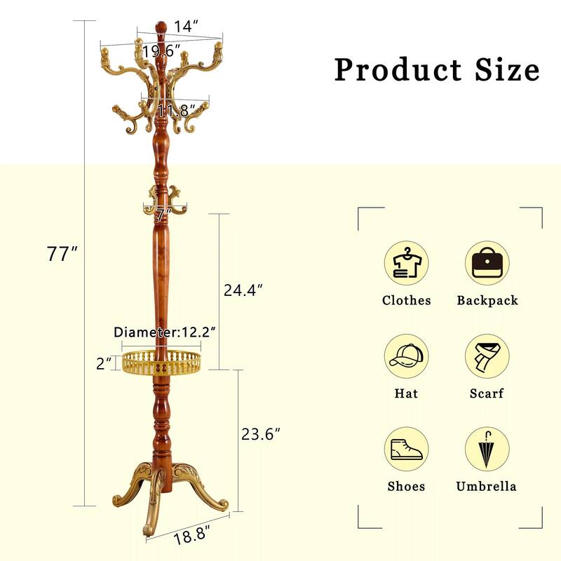 Crabapple Colored Solid Wood Hanger, Modern And Simple Coat And Hat Rack, Resin Stainless Steel Multifunctional Storage Rack