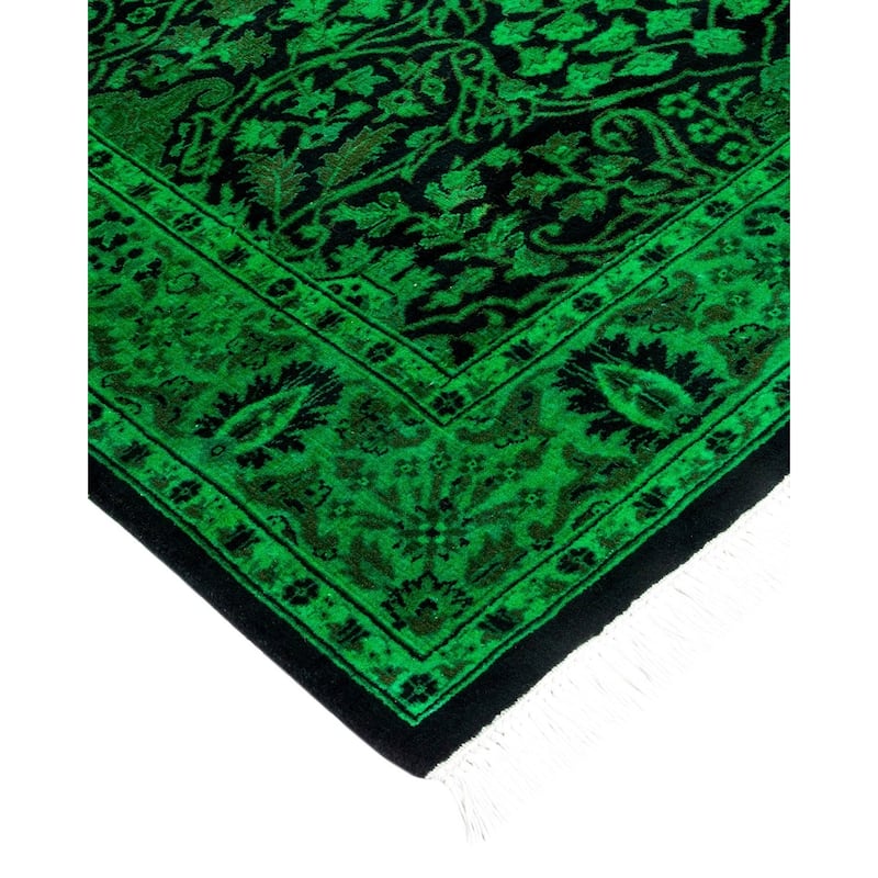 Overton Hand Knotted Wool Vintage Inspired Modern Contemporary Overdyed Green Runner Rug - 3' 1" x 12' 6"