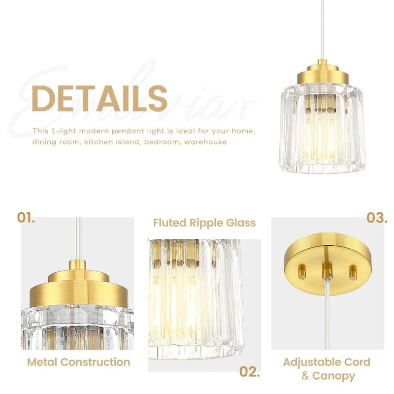 3-Pack Clear Fluted Ripple Glass Adjustable Pendant Lights
