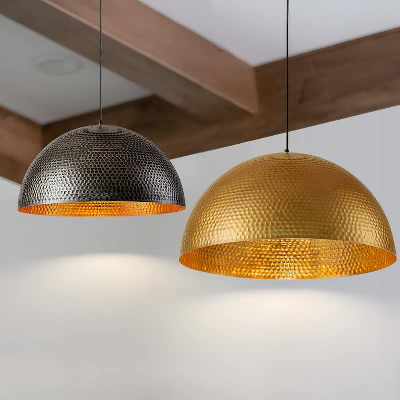 1-Light Industrial Farmhouse Oversized Pendant Gold Leaf Hammered Semi-Sphere Dome Pendant Light for Kitchen Island