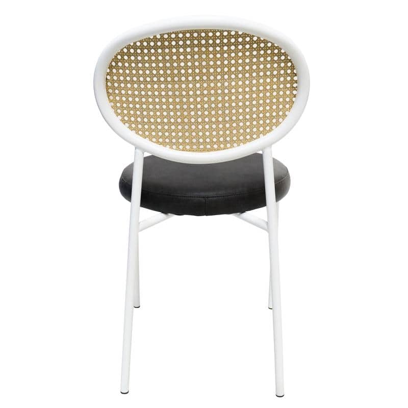 LeisureMod Euston Modern Dining Chair with Upholstered Velvet Seat - Wicker Back and White Stainless Steel Legs Accent Chair