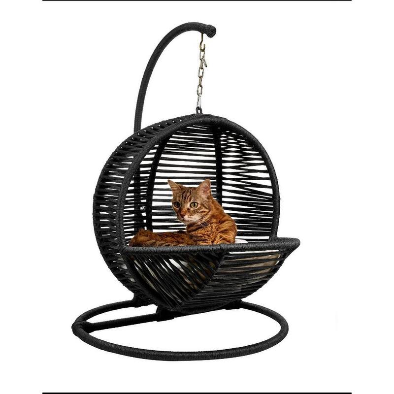 Hazal Swinging Hammock Cat or Small Dogs Petbed with Cushions, Black or White