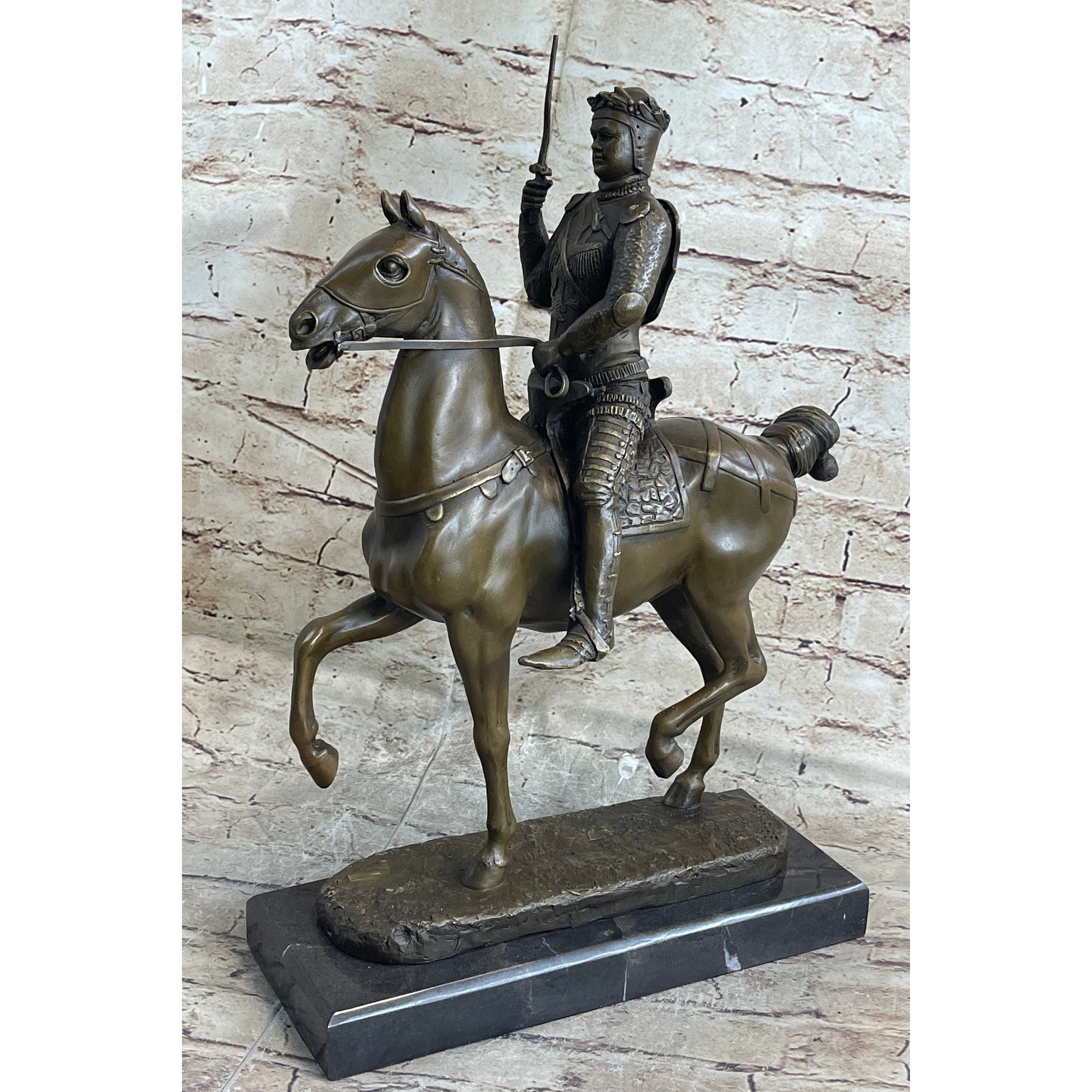 Medieval European Warrior King Arthur On Horseback Bronze Statue Sculpture 16 Inches X 10 Inches