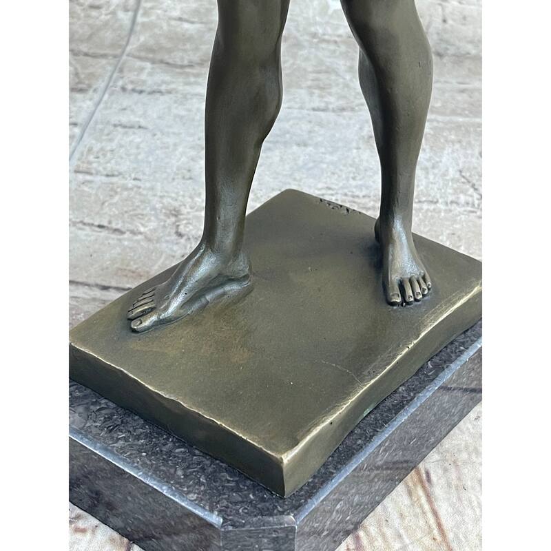 Muscular Male Figure In Loin Cloth Bronze Statue Sculpture Decor On Marble Base
