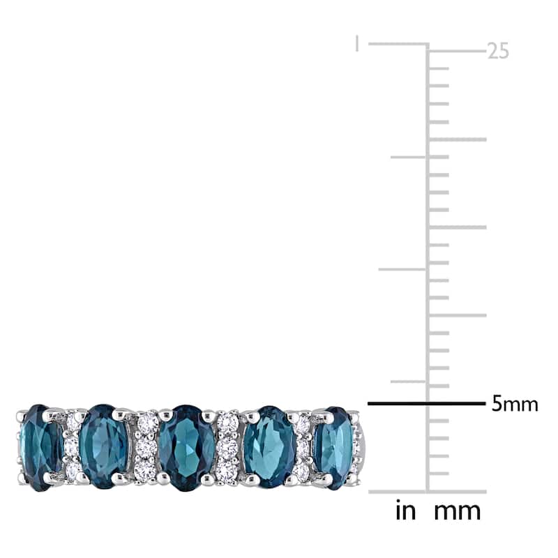 Miadora London Blue Topaz and 1/6ct TDW Diamond Semi-Eternity Ring in 14k White Gold