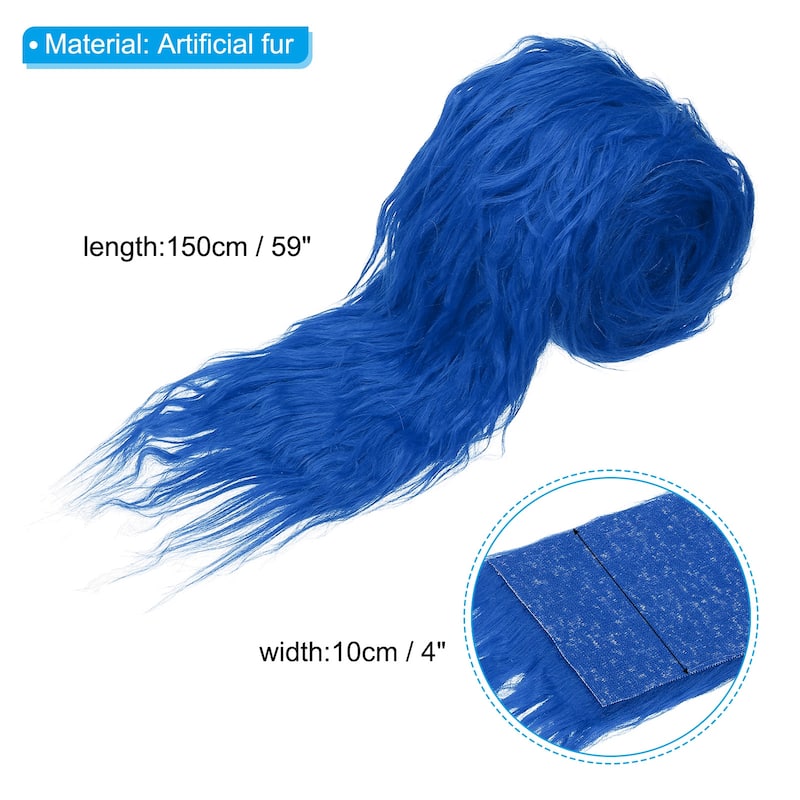 59" x 4" Plush Faux Fur Fabric Precut Strips Faux Fur Ribbon - Blue