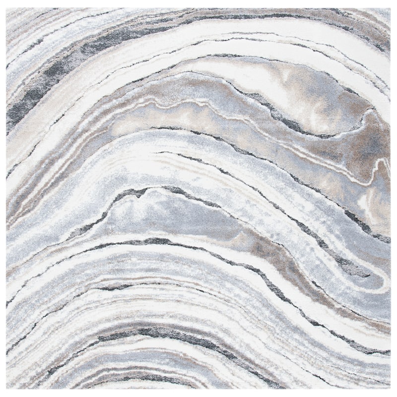 SAFAVIEH Cyrus Shag Margrit Abstract 1-inch Thick Rug - 6'7" Square - Ivory/Grey