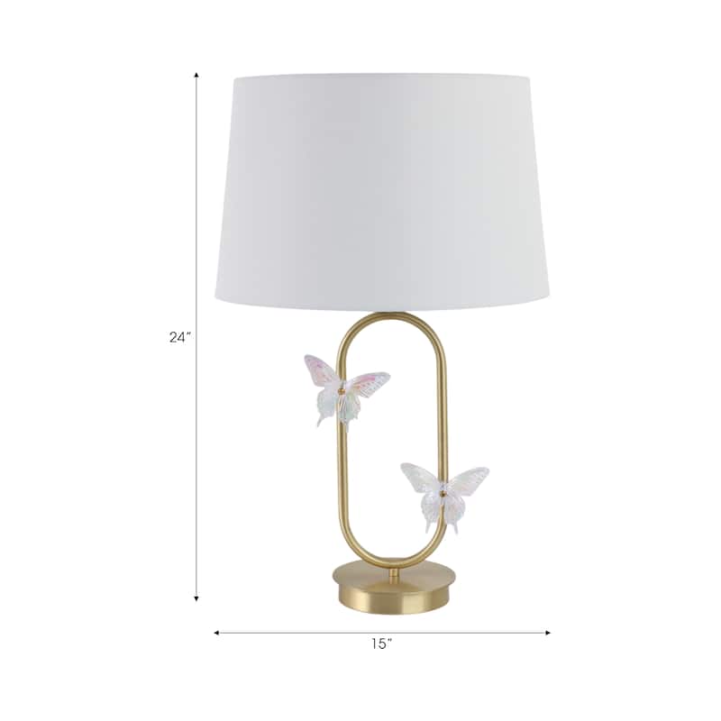 Metal Table Lamp Iridescent Butterfly Accents Fabric Shade - 24" Gold - 15" x 15" x 24"
