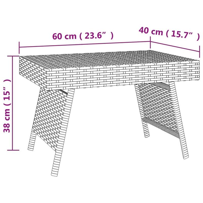 vidaXL Foldable Side Table Black/Brown 23.6"x15.7"x15" Poly Rattan - 23.6" x 15.7" x 15"