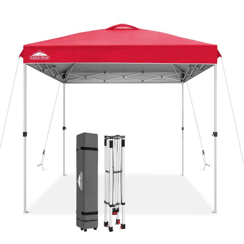 EAGLE PEAK 8x8 Pop Up Canopy Tent Instant Outdoor Canopy Easy Set Up Straight Leg Folding Shelter - Red