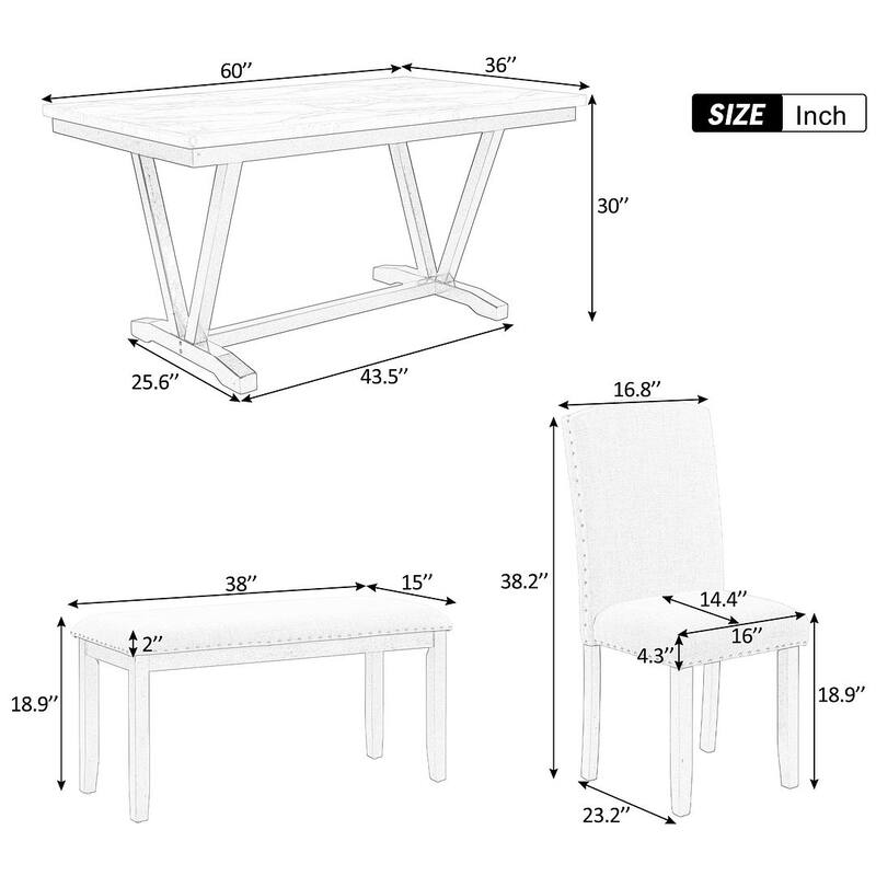 Modern Style 6 PCS Dining Table Set for 6 with Marbled Veneers