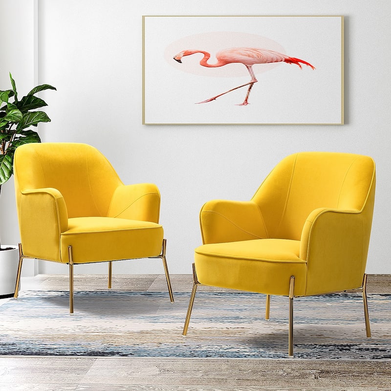 Marina Modern Velvet Accent Chair with Golden Legs Set of 2 by HULALA HOME