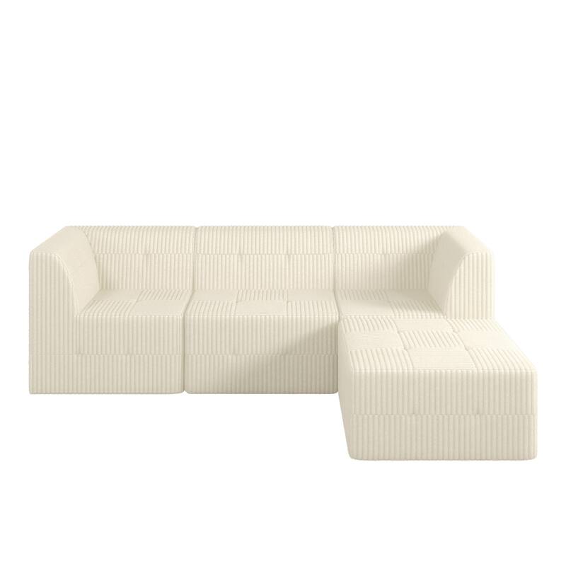 97.25" Modular L-Shaped Corduroy Sectional Sofa with No-Assembly Foam Construction & Convertible Sleeper Function