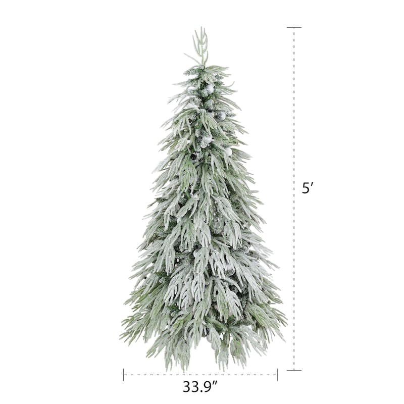 Christopher Knight Home - Spruce Winter Modern Artificial Christmas Tree with Pre-Lit LED Lights and Snow-Flocked Design