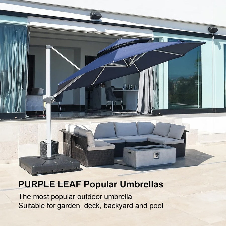 13 foot round patio umbrellas PURPLE LEAF Umbrella 13ft Extra Large Wood-Grain Finish, Navy Blue Elevate your outdoor living with the Skailar 155 Cantilever Umbrella Serwall 13-ft Blue Round Crank
