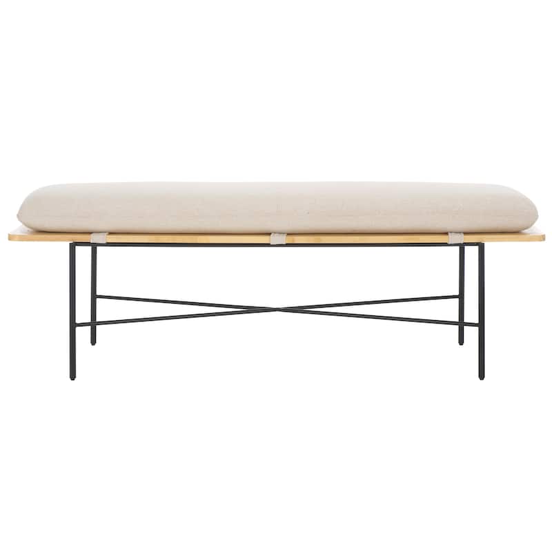 SAFAVIEH Emric Bench with Cushion - 52"W x 16"D x 18"H - Cream/Black