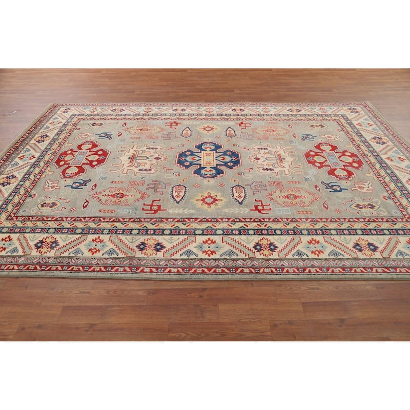 Geometric Kazak Area Rug Handmade Oriental Wool Carpet - 6'7" x 9'9"