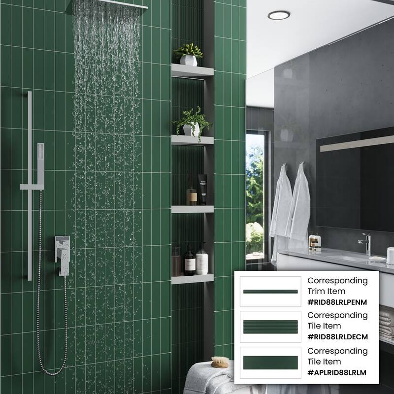 Apollo tile 0.5" x 8" Arte Matte Green Ceramic Tile (0.3 sq ft/case) - 10 Pack