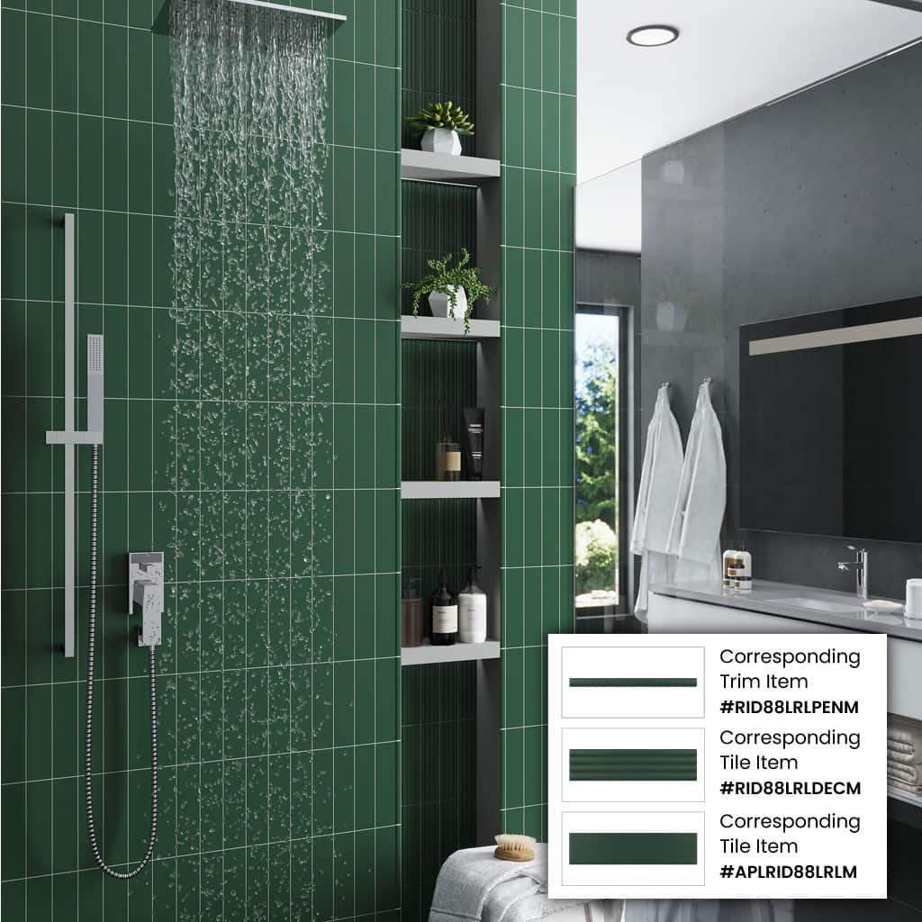 Apollo tile 0.5" x 8" Arte Matte Green Ceramic Tile (0.3 sq ft/case) - 10 Pack