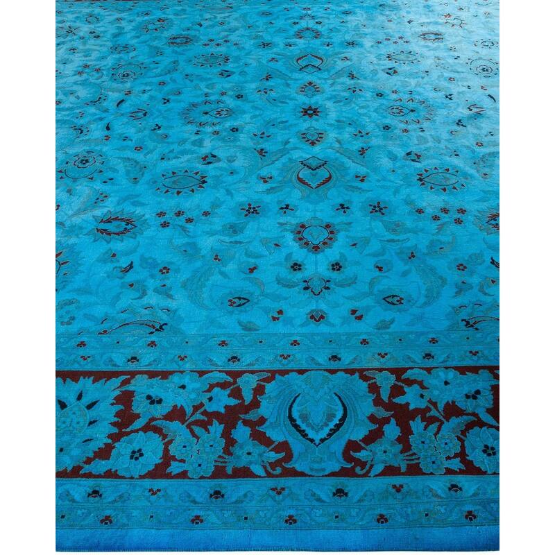 Overton Hand Knotted Wool Vintage Inspired Modern Contemporary Overdyed Blue Area Rug - 10' 1" x 14' 2"