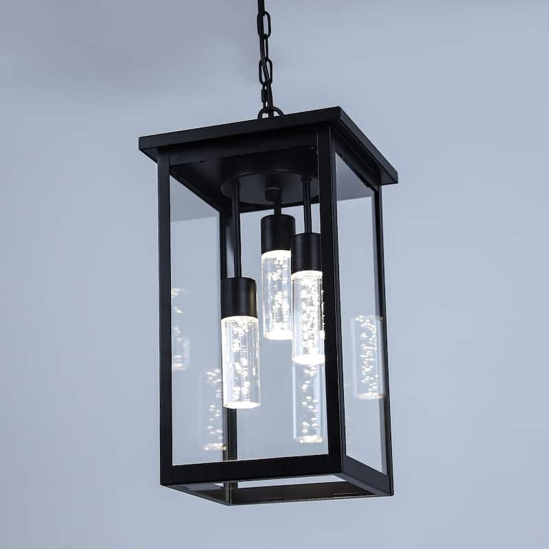 5CCT LED Large Outdoor Pendant Light Fixtures, LED Integrated Bulbs Included 3-Light Black Outdoor Hanging Lantern Light