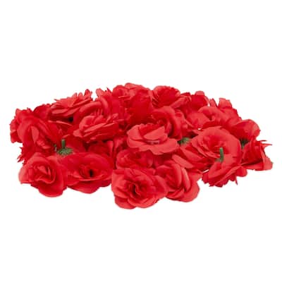 Artificial Red Silk Rose Flower Heads for Crafts, Stemless (2 In, 50 Pack)