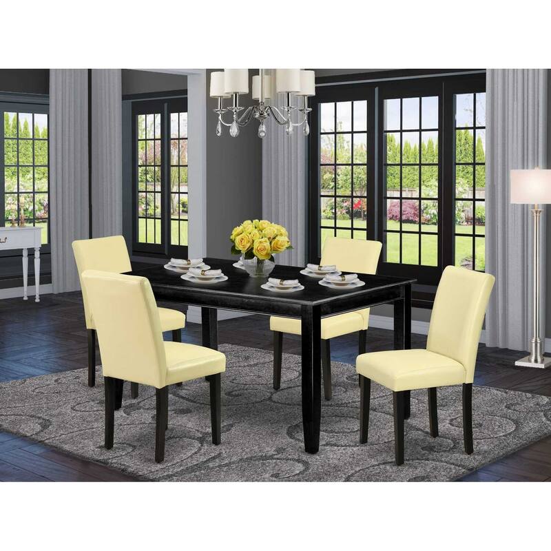 HomeStock 5-Piece Rectangle Black Finish Solid Wood Top Dining Table with 4 Parson Chair