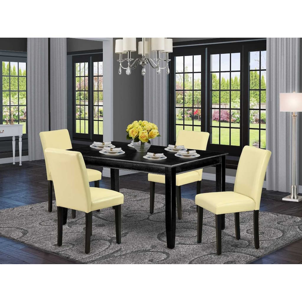 HomeStock 5-Piece Rectangle Black Finish Solid Wood Top Dining Table with 4 Parson Chair