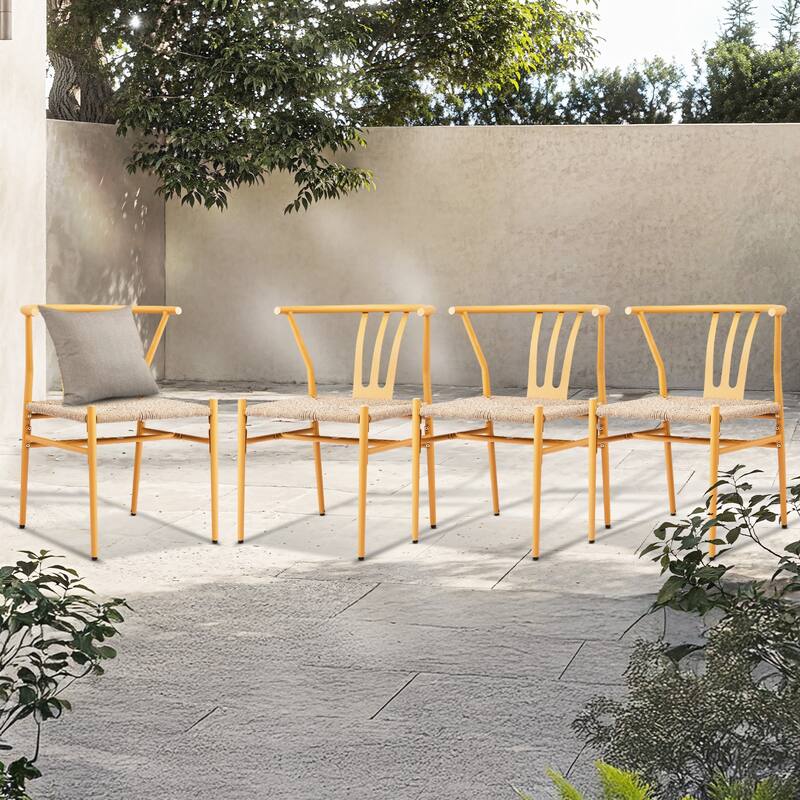 Set of 4 Hand-Woven Rope Dining Chairs with Metal Frame and Curved Back Ergonomic Design - 23” x 18.3” x 31.5”