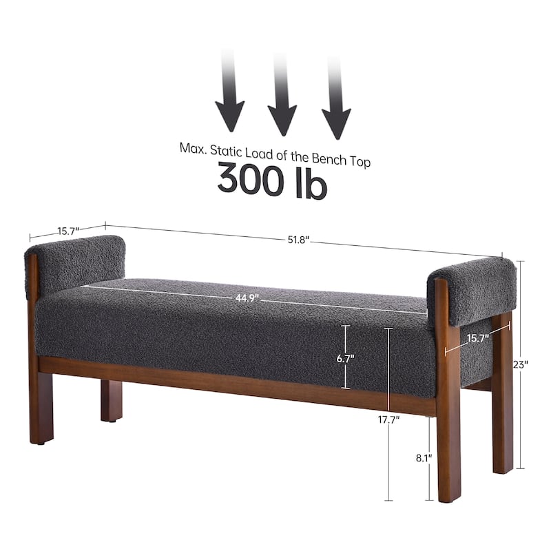 Arm Fabric bench with Solid Wood Legs