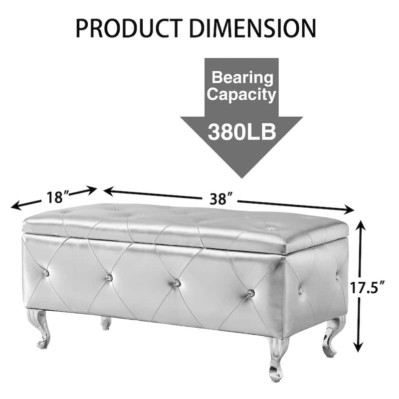 38.5" Storage Bench with 380lb Seating, Upholstered Bed Bench with Wood Legs Safety Hinge