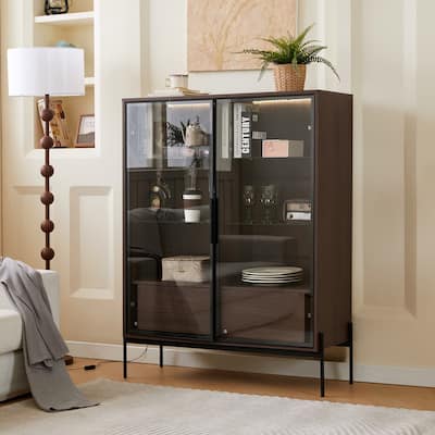 51.2'' Tall Lighted Display Cabinet with Tempered Glass Door