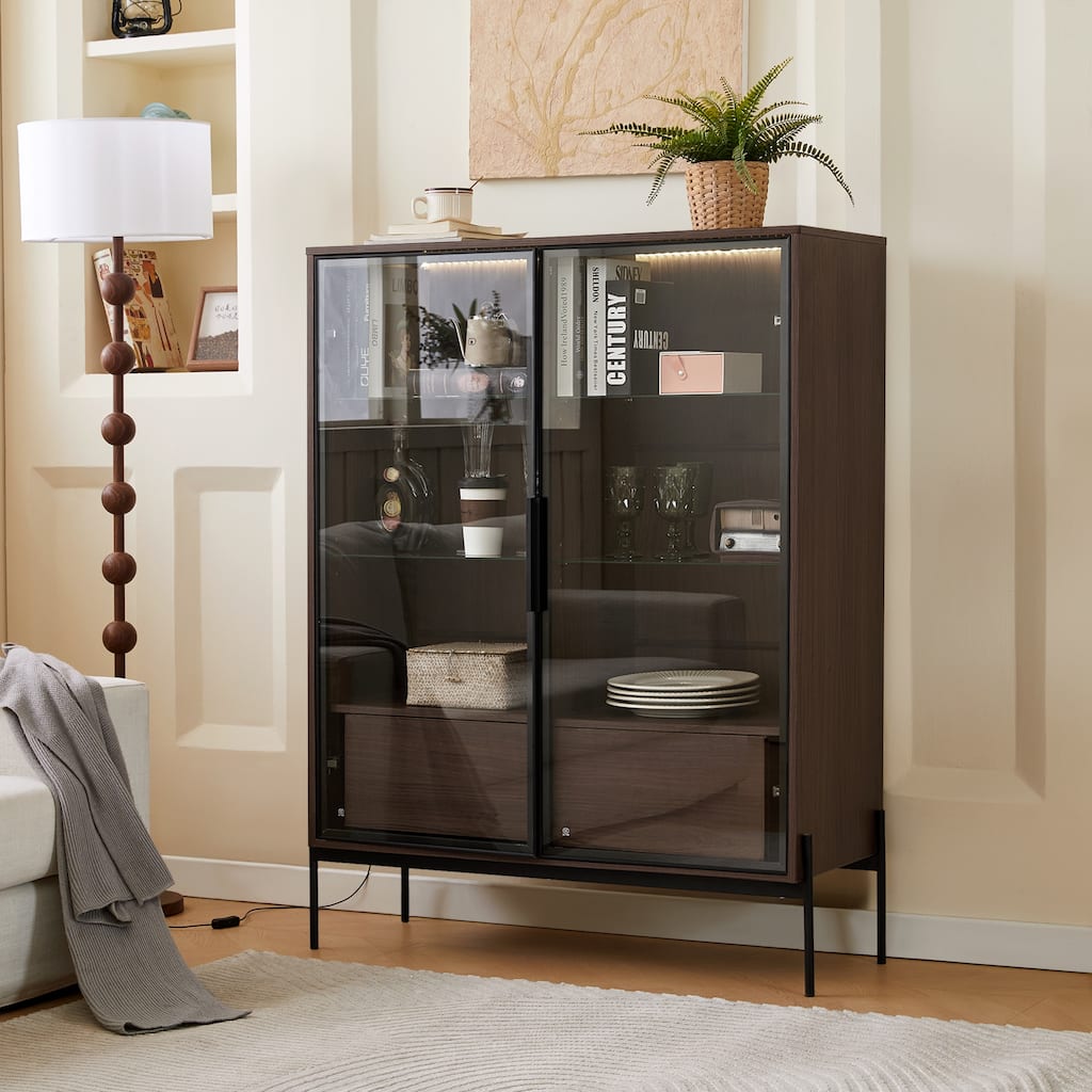51.2'' Tall Lighted Display Cabinet with Tempered Glass Door