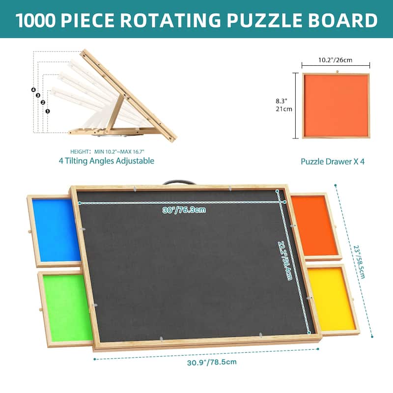 Moasis 1000 Piece Rotatable Puzzle Table with 4 Felt Drawers Natural Wood Finish - For 1000pcs