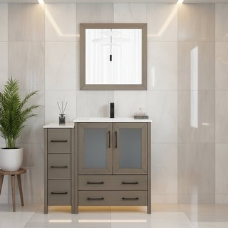 Vanity Art 42 Inch Single Sink Bathroom Vanity Set 5 Dove-Tailed Drawers 1 Cabinets 1 Shelf, Soft-Closing Doors with Free Mirror