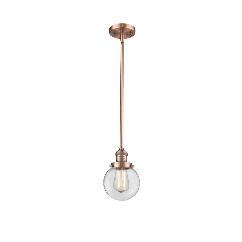 Innovations Lighting Franklin Restoration Beacon 1 Light 6" Stem Hung Mini Pendant - Clear/Antique Copper