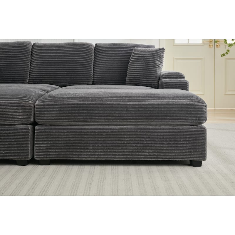 Modular Convertible Sectional Sofa with 2 Ottomans, 2 Seaters Corduroy Arms Couch, Loveseat Sofa with Cup Holders & USB Ports