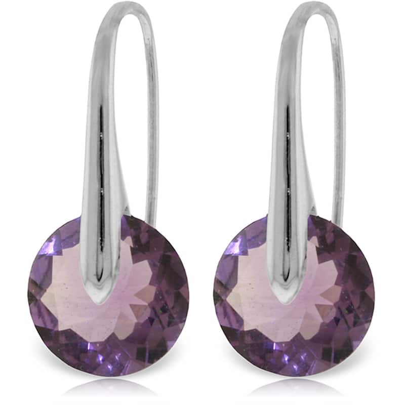 14K Solid Gold Fish Hook Amethyst Certified Gemstone Earrings