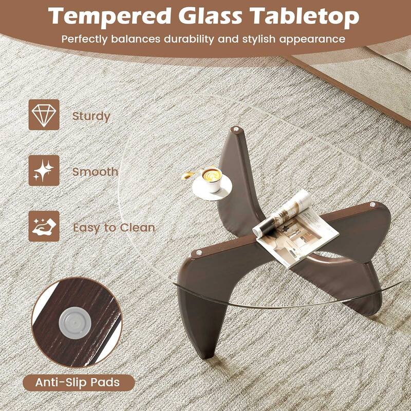 Gymax Triangle Coffee Table w/ Tempered Glass Top & Adjustable Rubber