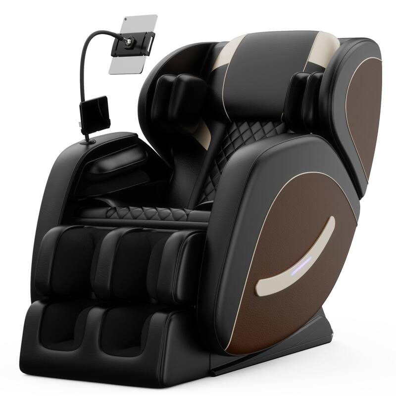 Luxury Zero Gravity Full-Body Massage Chair with Heating, Bluetooth Audio, and Foot Rollers - Home Relaxation Recliner - Upgrade：Black+Brown