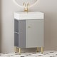 preview thumbnail 3 of 28, 21.6" Freestanding Single Bathroom Vanity with Left Shelf, Ceramic Sink Soft-Close Door, 3 Colors Option Grey