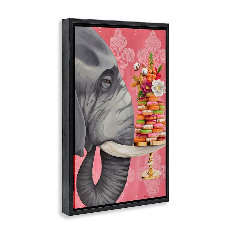 Stupell Elephant & Stacked Desserts Framed Floater Canvas Wall Art Design By Heather Gauthier