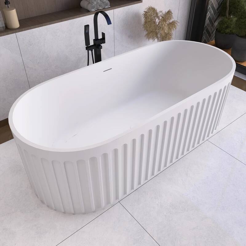 67 in. x 29.5 in. Solid Surface Freestanding Soaking Bathtub with Overflow and Drain Matte White