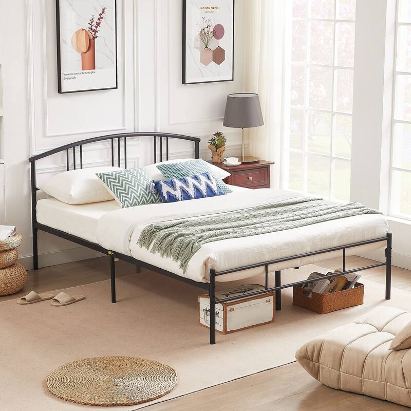 14" Queen Bed Frame Metal Platform Mattress Foundation with headboard Footboard Steel Slat Support/No Box Spring Needed