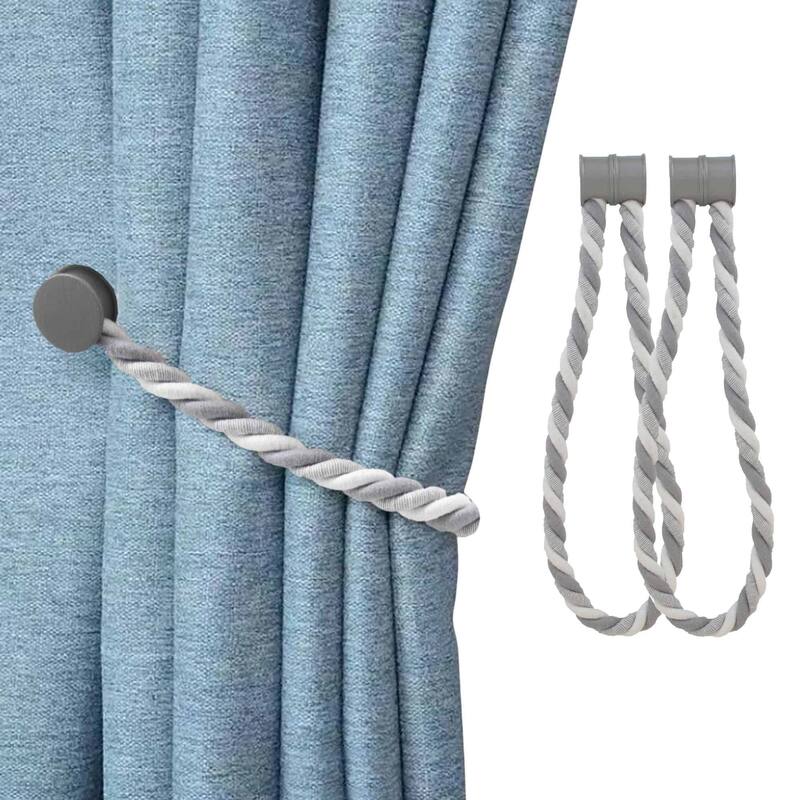 Magnetic Braided Cord Curtain Tieback Durable Woven Design Easy Use - Light Grey/Dark Grey - Pack of 2
