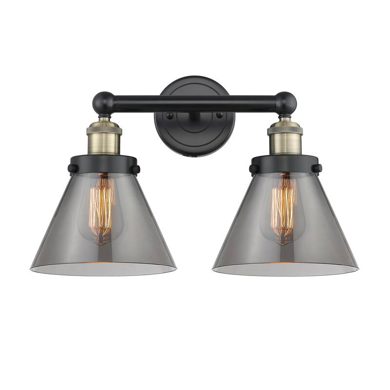 Innovations Lighting 616-2W-10-16-L Cone Vanity Cone 2 Light 16" Wide - Black Antique Brass / Plated Smoke